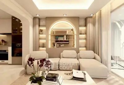 Luxurious modern living room with elegant lighting and plush seating