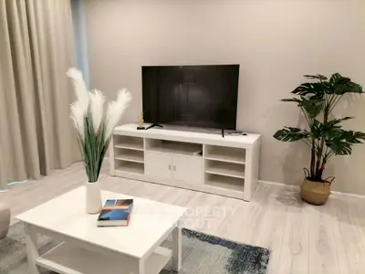 Modern living room with sleek TV stand and stylish decor