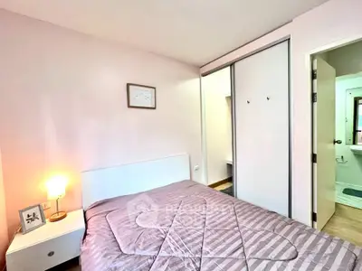 Cozy bedroom with modern decor and ample closet space