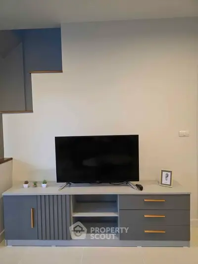 Modern living room with sleek TV stand and minimalist decor