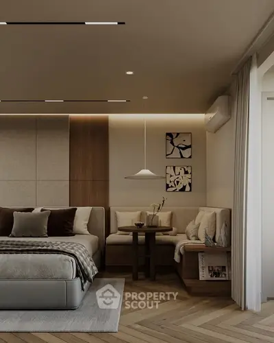 Luxurious modern bedroom with elegant decor and cozy ambiance