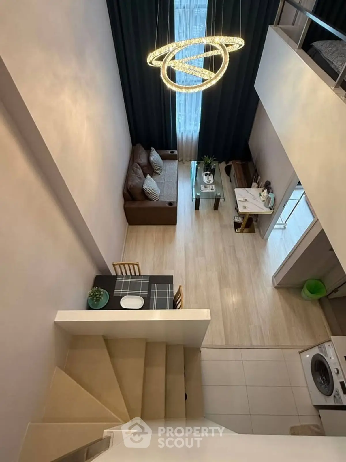 Modern loft apartment with stylish lighting and open living space