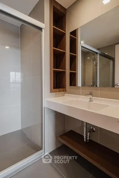 Modern bathroom with sleek shower and stylish sink design