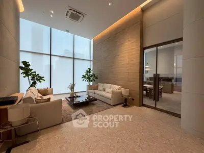 Luxurious modern living room with high ceilings and elegant decor