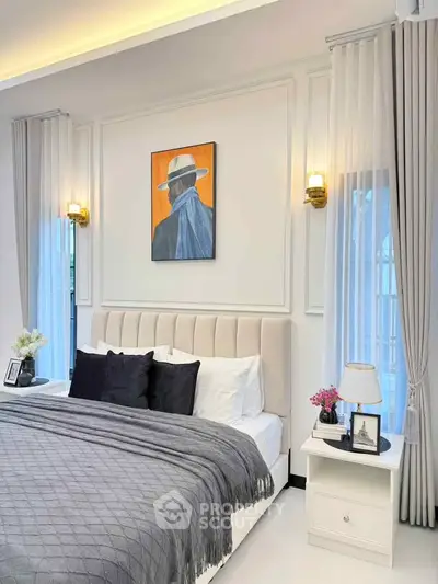 Elegant bedroom with modern decor and stylish lighting