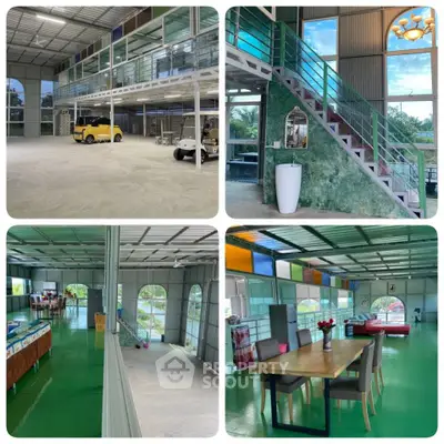 Spacious industrial-style loft with modern interiors and ample natural light, featuring a mezzanine and open-plan design.