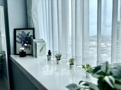 Bright window ledge with plants and books in modern apartment