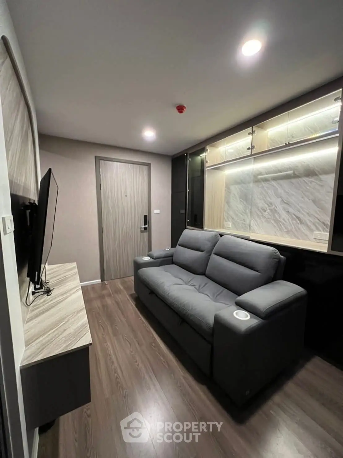 Modern living room with sleek design and comfortable seating