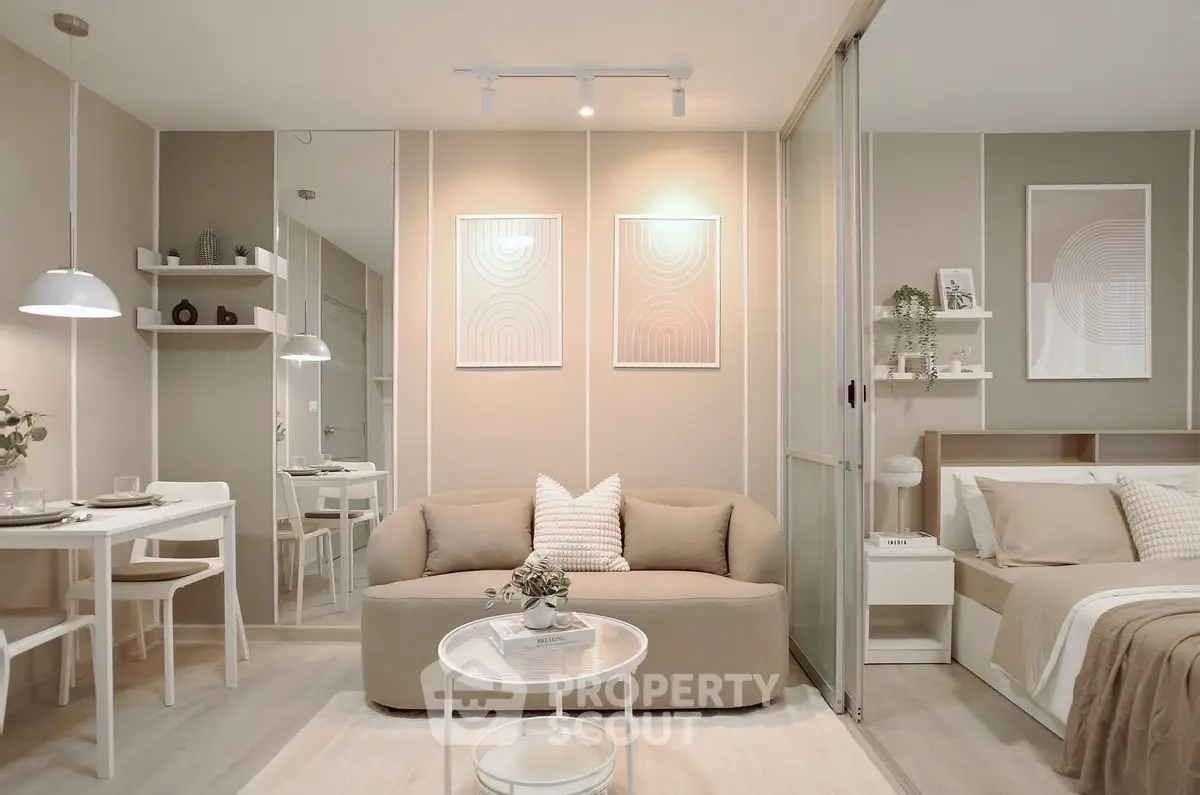 Stylish modern living room with neutral tones and elegant decor