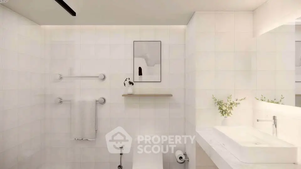 Modern minimalist bathroom with sleek fixtures and elegant decor