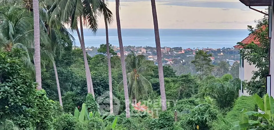 Stunning tropical view with lush greenery and ocean backdrop, perfect for serene living.