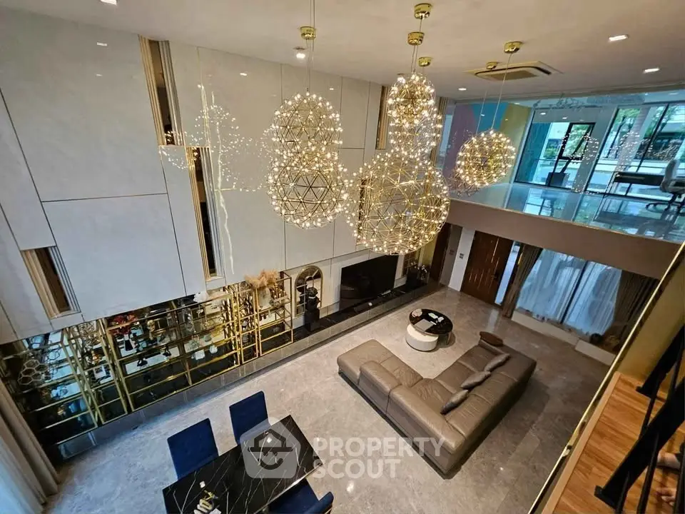 Luxurious modern living room with elegant lighting and spacious open layout