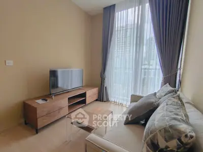 Cozy living room with modern furniture and large window view