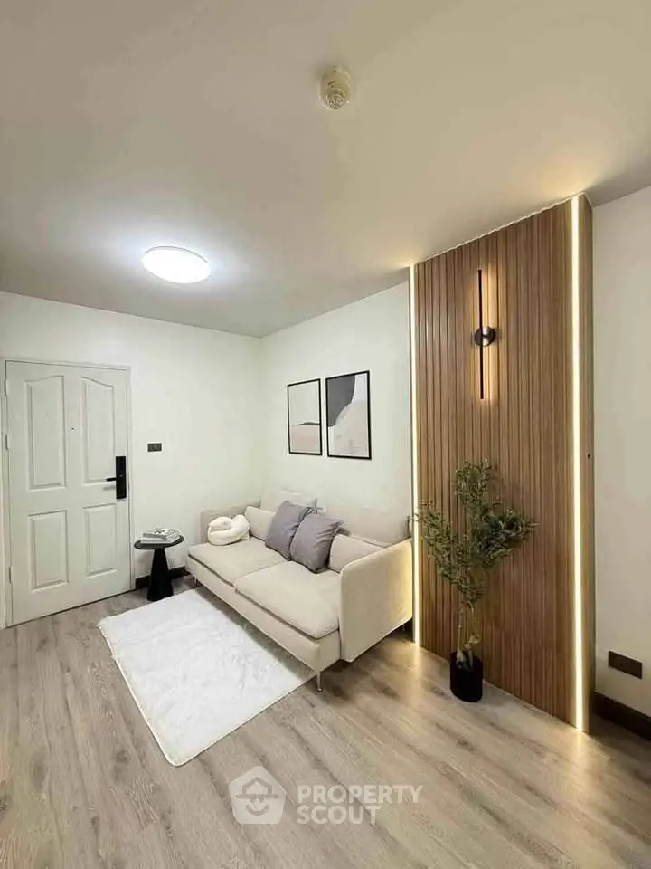 Modern living room with stylish decor and cozy seating area