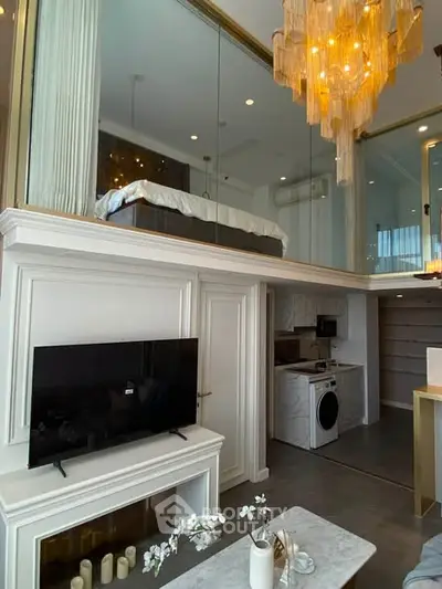 Luxurious loft apartment with modern design, featuring a mezzanine bedroom and stylish living area.