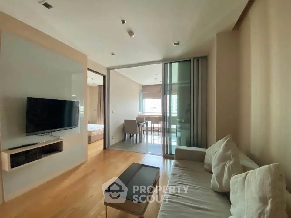 Modern living room with sleek design and natural light