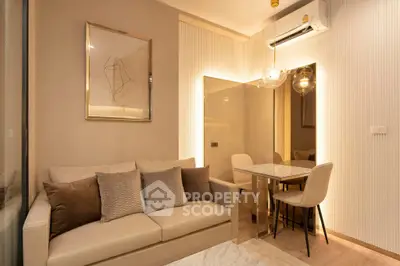 Modern living room with elegant decor and cozy seating area