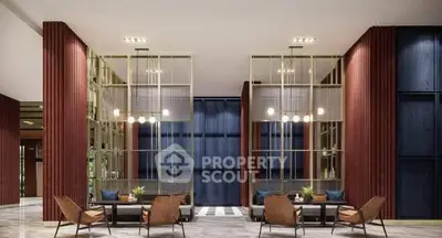 Luxurious modern lobby with elegant seating and stylish lighting fixtures.
