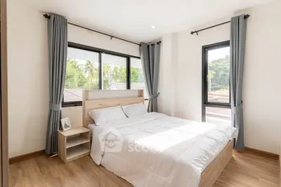 Bright and airy bedroom with large windows and modern decor