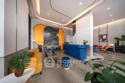 Stunning modern living room with vibrant decor and unique architectural design