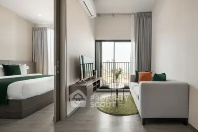 Modern apartment interior with cozy living room and stylish bedroom