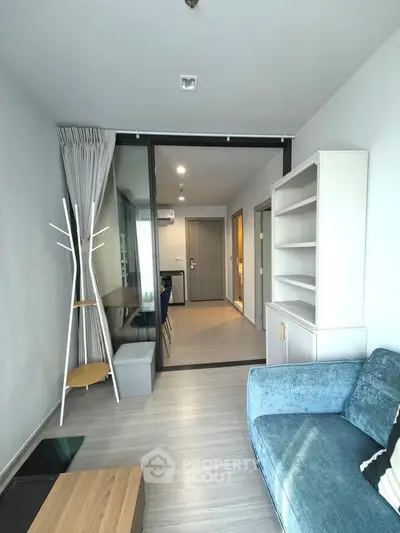 Modern living room with stylish furniture and open layout in a contemporary apartment.