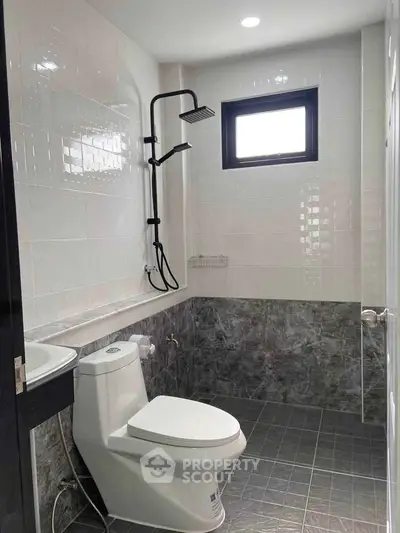 Modern bathroom with sleek fixtures and natural light