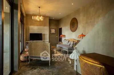 Charming living room with rustic decor and cozy seating area, perfect for relaxation and entertainment.