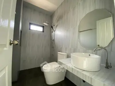 Modern bathroom with sleek fixtures and stylish design