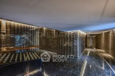 Luxurious wine cellar with sleek marble floors and elegant lighting, perfect for wine enthusiasts and collectors.