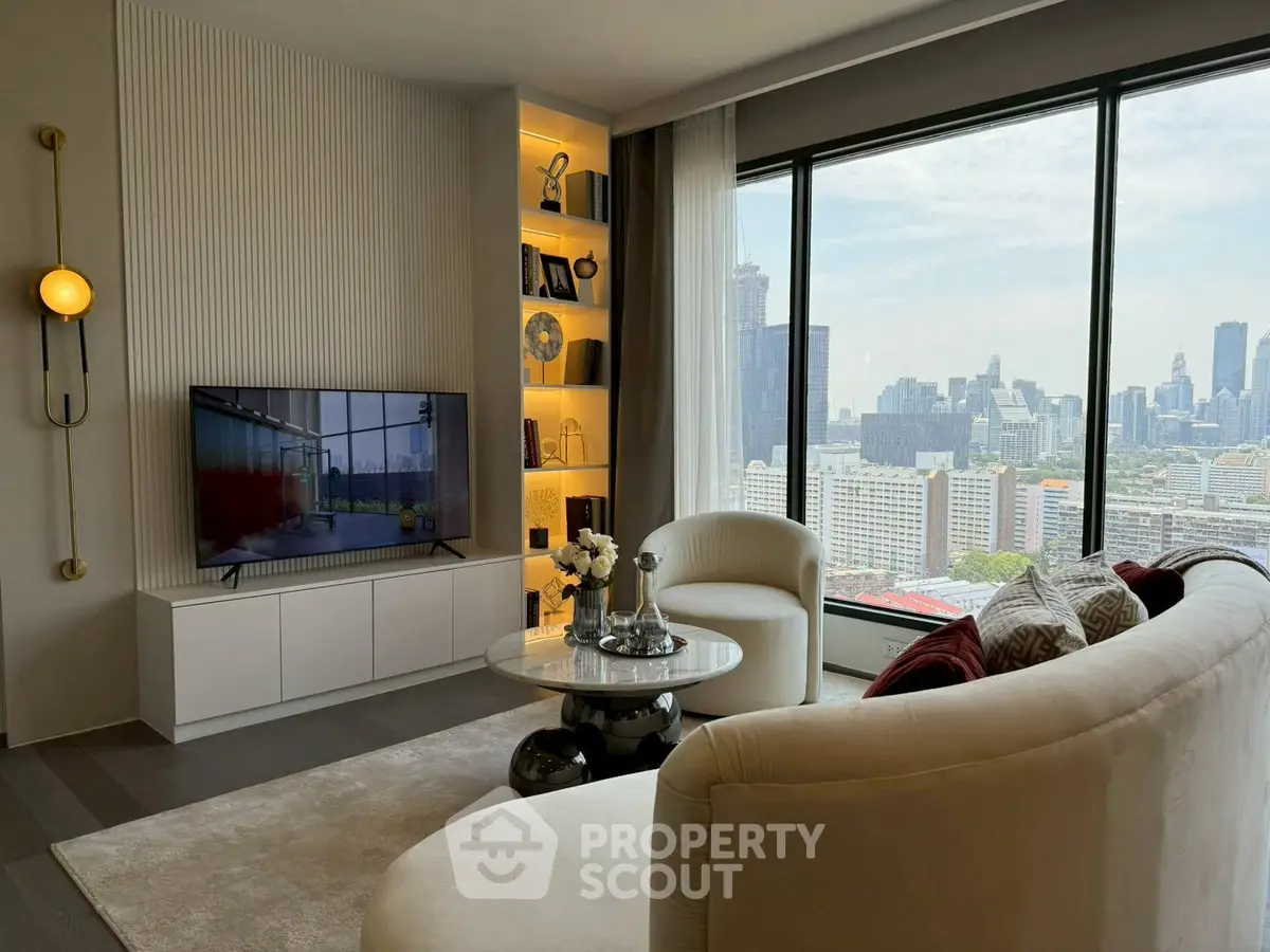Luxurious living room with stunning city view and elegant decor
