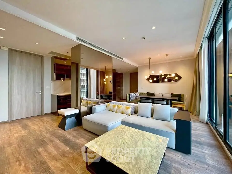 Luxurious modern living room with elegant decor and spacious layout