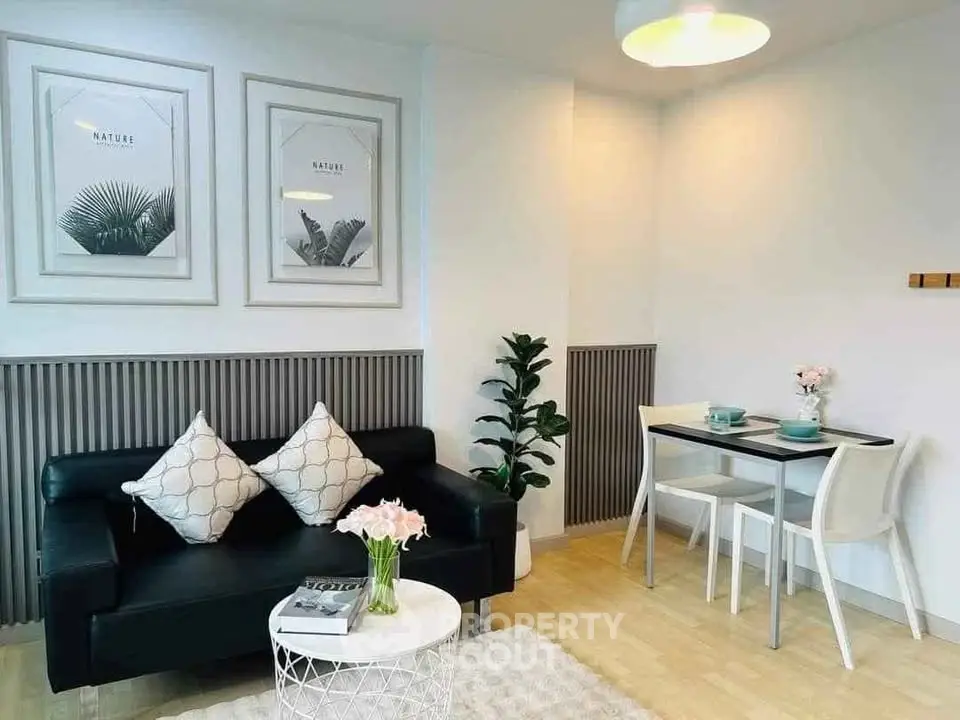 Chic modern living room with stylish decor and cozy dining area
