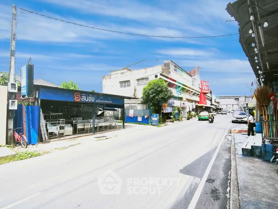 Charming street view showcasing local shops and vibrant community atmosphere.