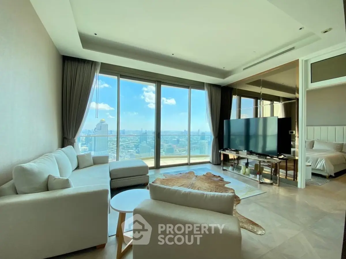 Luxurious living room with panoramic city view and modern decor
