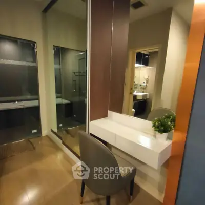Modern bathroom with sleek vanity and elegant design