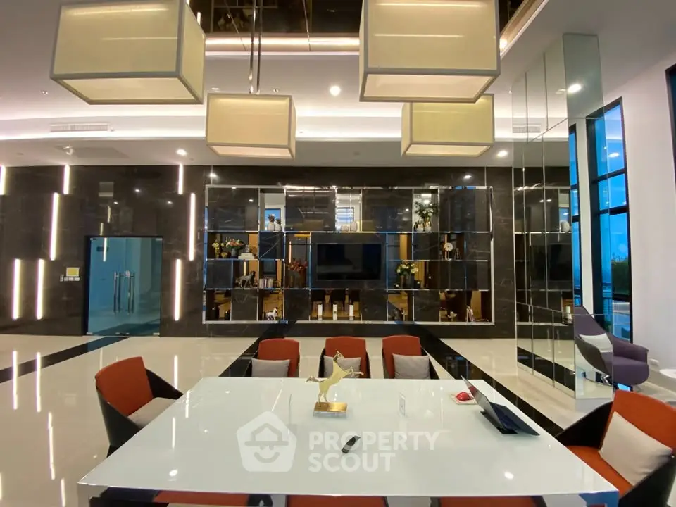 Luxurious modern lobby with elegant lighting and stylish decor