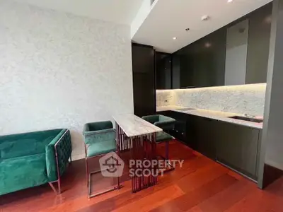 Modern kitchen with sleek design and marble countertops in luxury apartment