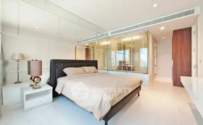 Luxurious modern bedroom with mirrored walls and elegant decor