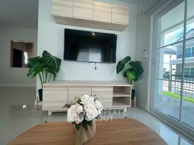 Modern living room with sleek TV setup and stylish decor