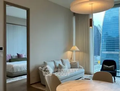 Modern living room with city view and elegant decor