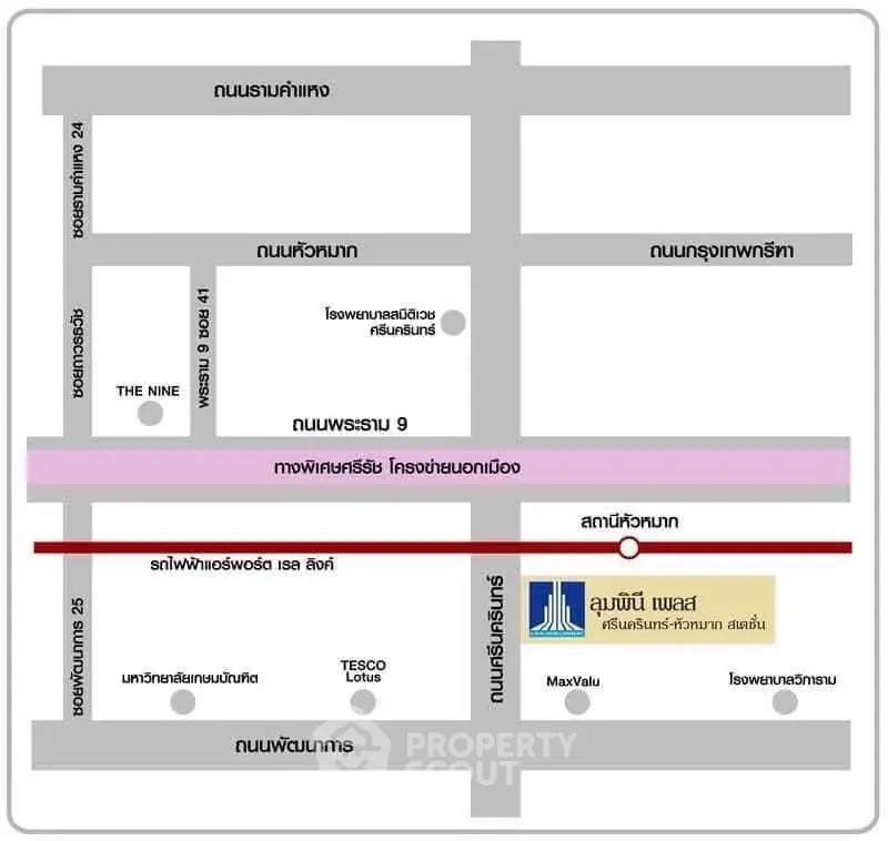 Map showing location of Lumpini Place near major roads and landmarks.