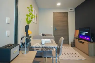 Modern living room with stylish decor and cozy seating area