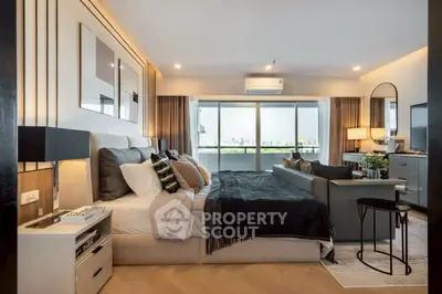 Luxurious bedroom with modern decor and stunning city view