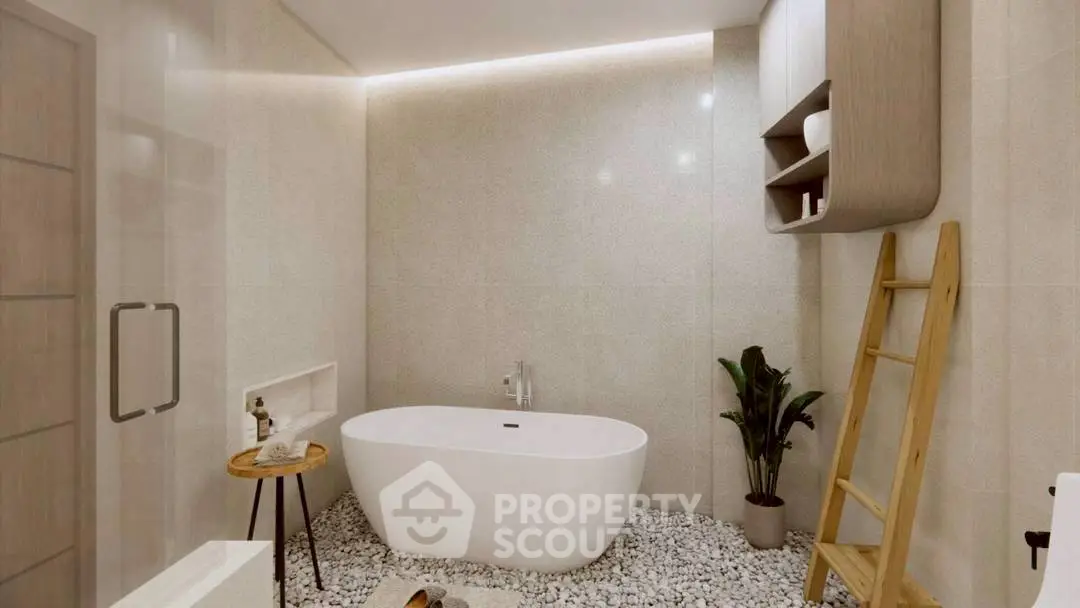 Luxurious modern bathroom with freestanding tub and elegant decor