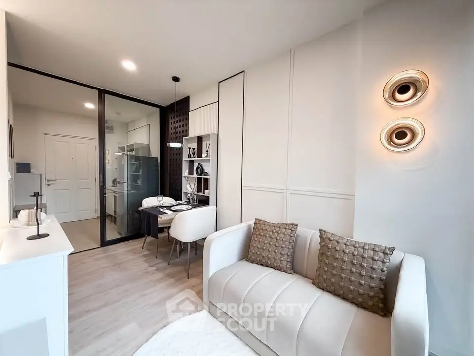 Modern living room with stylish decor and cozy seating area