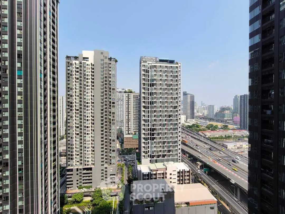 Stunning cityscape view showcasing modern high-rise buildings and bustling urban life.