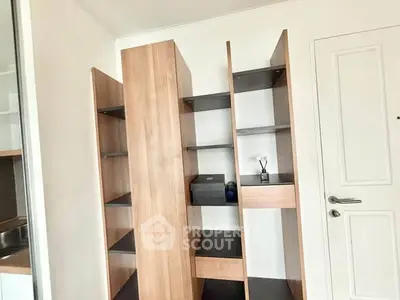 Modern storage shelves in a bright room with sleek design and ample space.