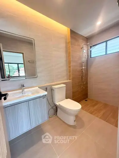 Modern bathroom with sleek fixtures and natural lighting