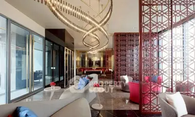 Luxurious modern living room with elegant lighting and stylish decor